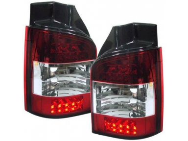 Задние фонари, Фольксваген Транспортер Т5 (VW Transporter T5), светодиодные, красные/хром.